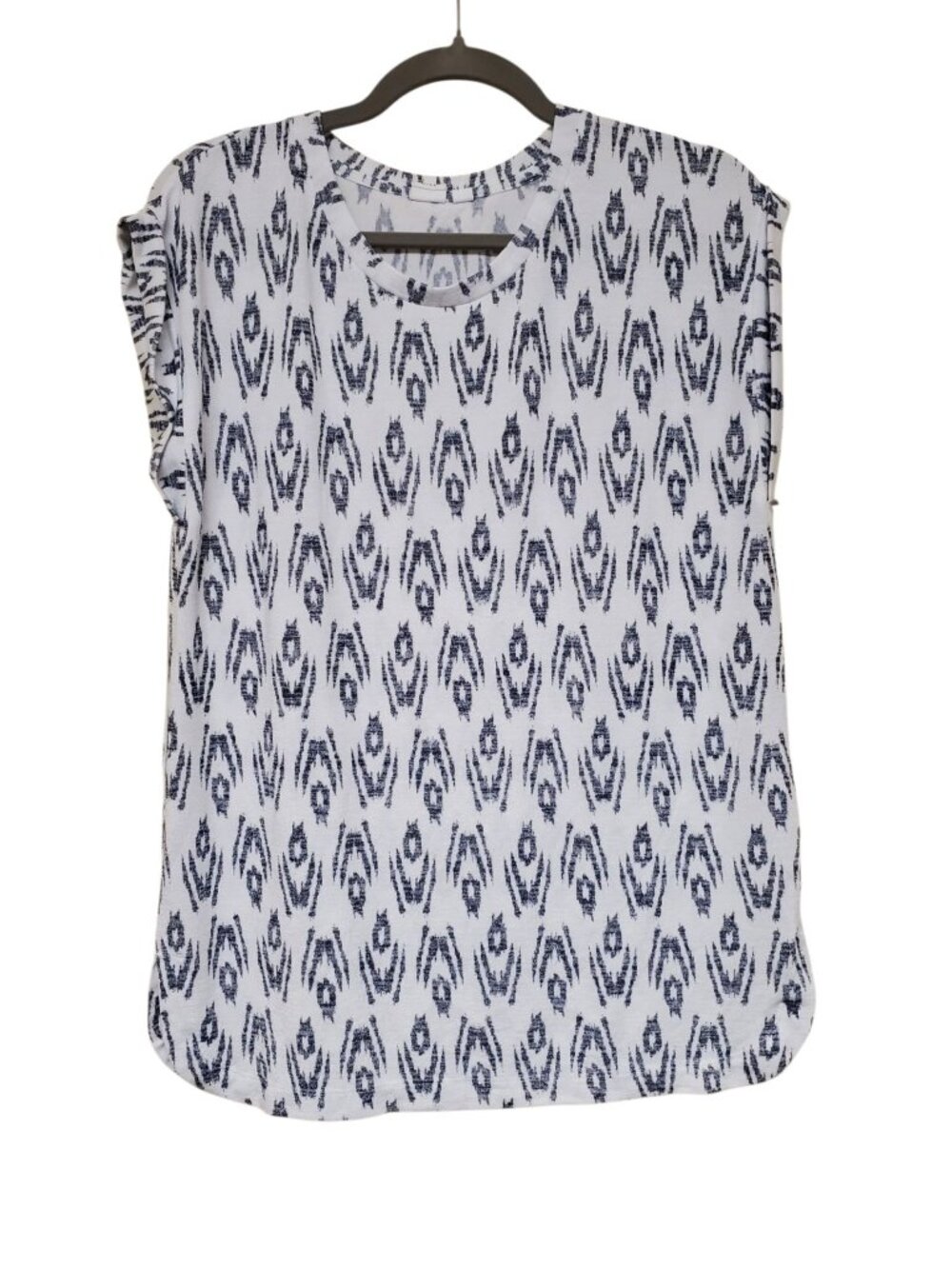 GAP Women's White Dark Navy Ikat Rolled Muscle Sleeve Knit Casual Top Size S